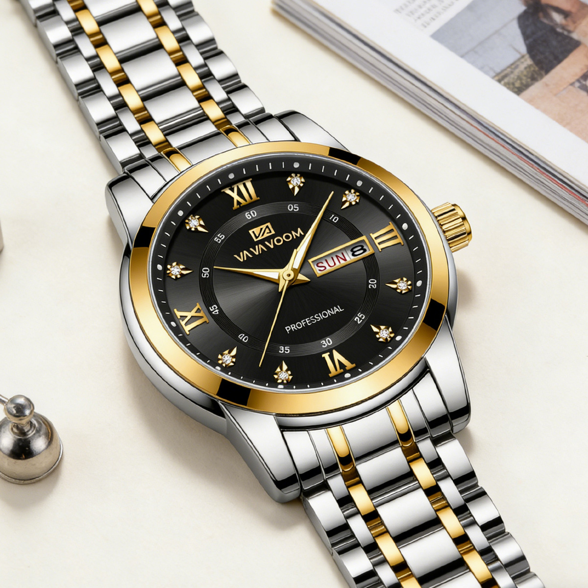 Luxuriöse Strass-Goldring-Edel – Luxury Watch Green Dial Bewertung und Preis