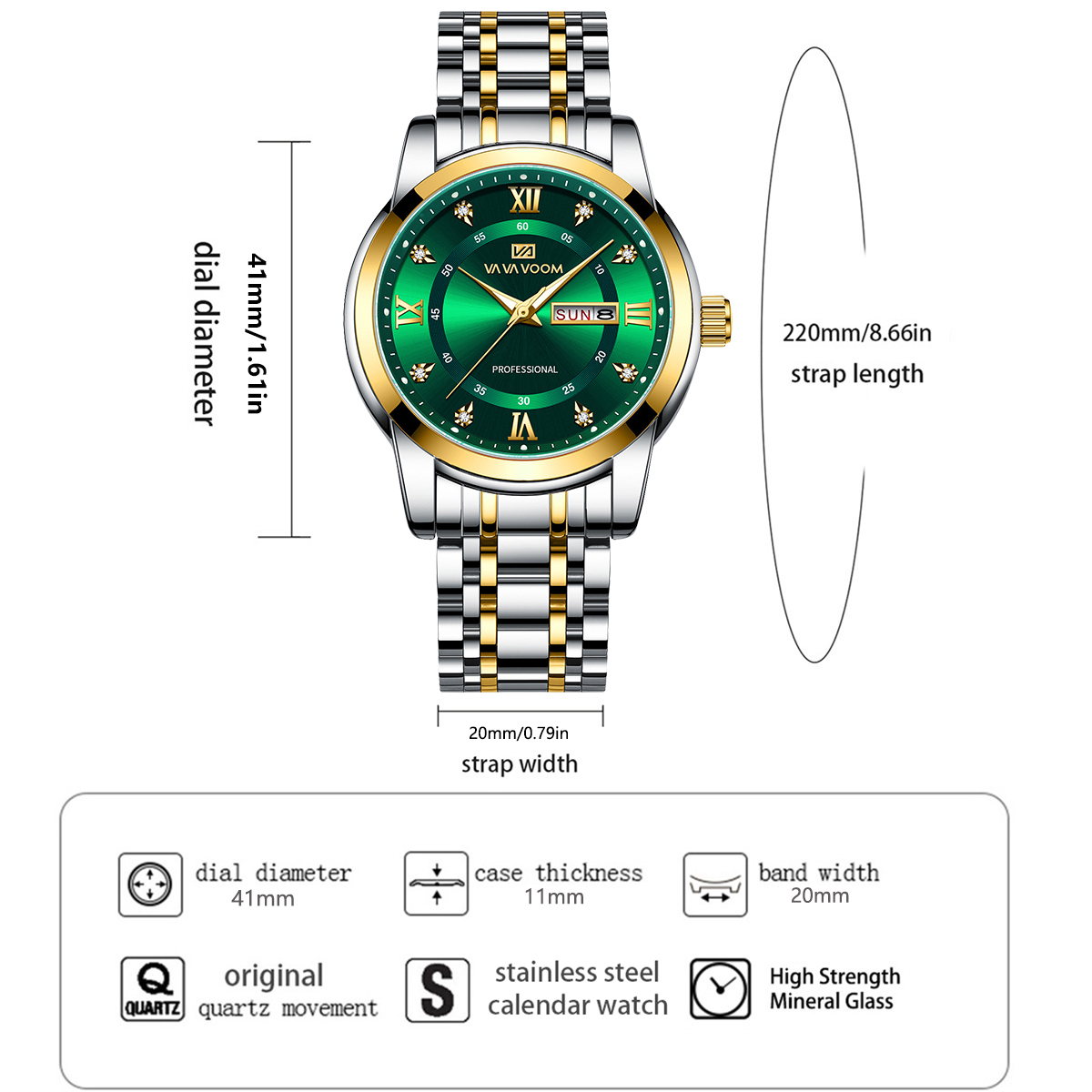 Luxuriöse Strass-Goldring-Edel – Luxury Watch Green Dial Bewertung und Preis