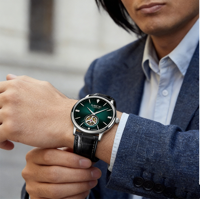 MIGE Thin Mens Open Heart Auto – Luxury Watch Green Dial Bewertung und Preis